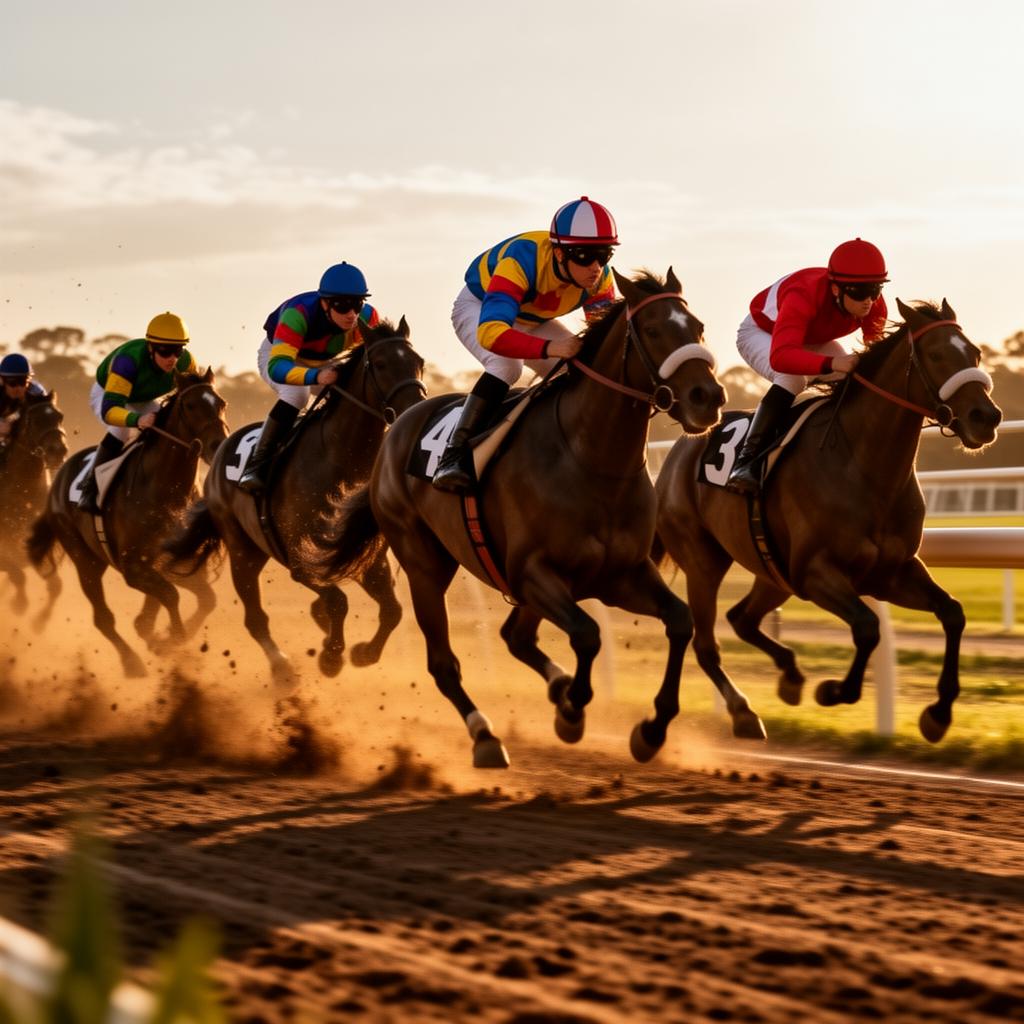 Horses racing on a dirt track